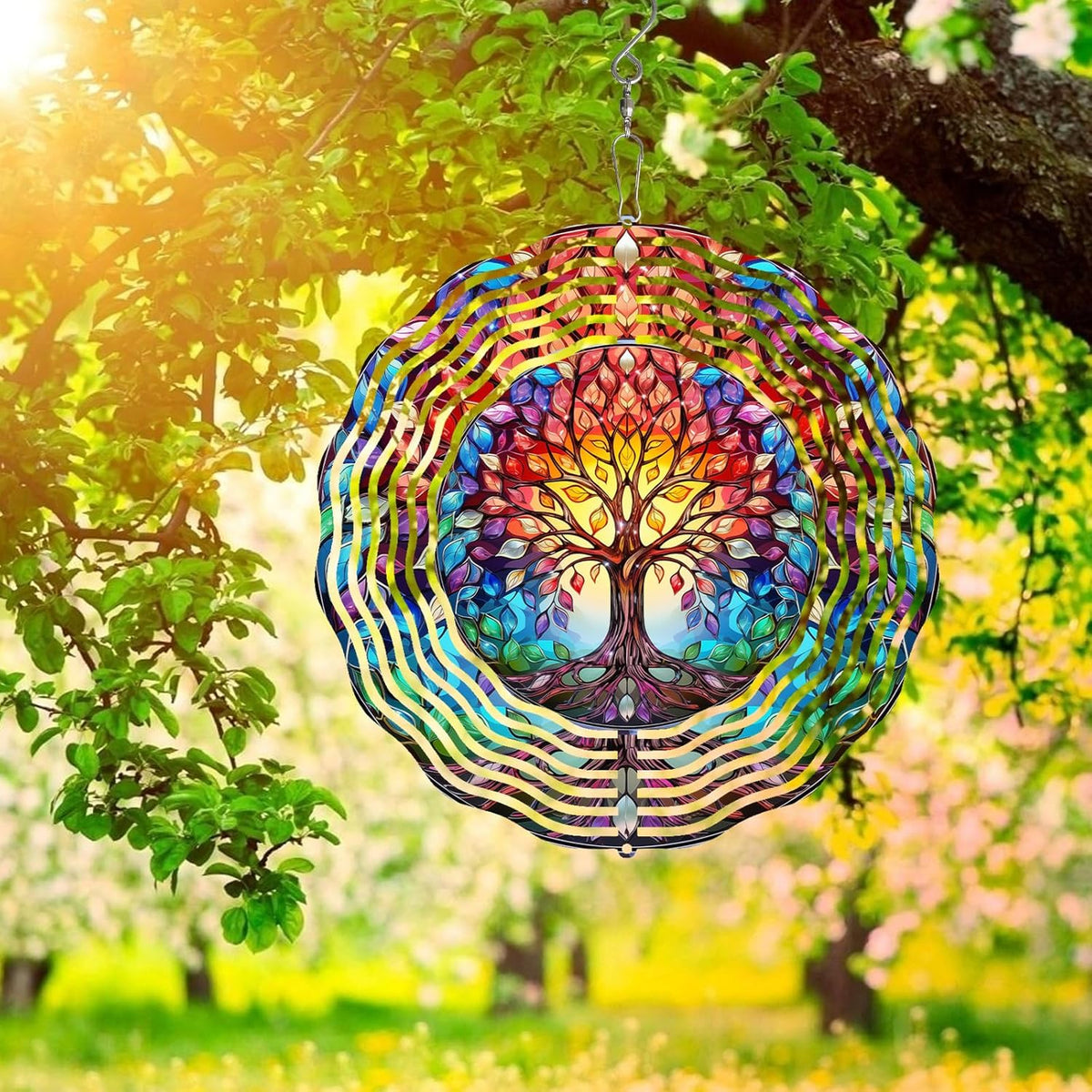 Tree of Life Wind Spinner,3D Frosted Wind Spinners Hanging for Yard and Garden Gift Tree of Life Wind Sculptures,10" Hanging Tree of Life Wind Spinner Made of Tough Steel Plate