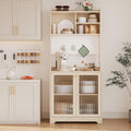 71" Kitchen Pantry Cabinet, Wooden Tall Sideboard Buffet Cabinet with 6 S-shaped Hooks, Pegboard and Hutch, Microwave Stand, Pantry Storage Organizers Coffee Bar for Dining Room or Living Room, Oak