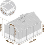8x12 FT Greenhouse Kit with 6MM Thick Polycarbonate Panel for Outdoor, Wooden Walk-in Green House with Adjustable Roof Vent and Lockable Door, Backyard, Garden, Light Mocha Brown