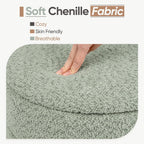 Round Storage Ottoman with Reversible Tray Lid, Folding Chenille Fabric Footrest with Hidden Storage, 15.4" Footstool for Small Spaces Living Room Bedroom, Wood Grain Base, Sage Green
