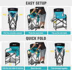 VILLEY Tall Directors Chair, Folding Camping Chair with Footrest | Heavy Duty 900D Oxford Fabric, 350 lbs Capacity, Portable Folding Seat with Side Table for Outdoor Events, Camping & Fishing