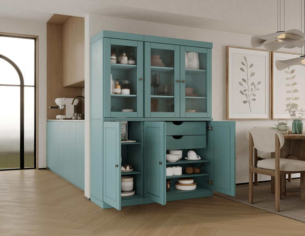 Palace Imports 100% Solid Wood 48.5"" Pantry China Cabinet with Raised Panel, Frosted Glass Doors, 2-Drawers and Adjustable Shelves