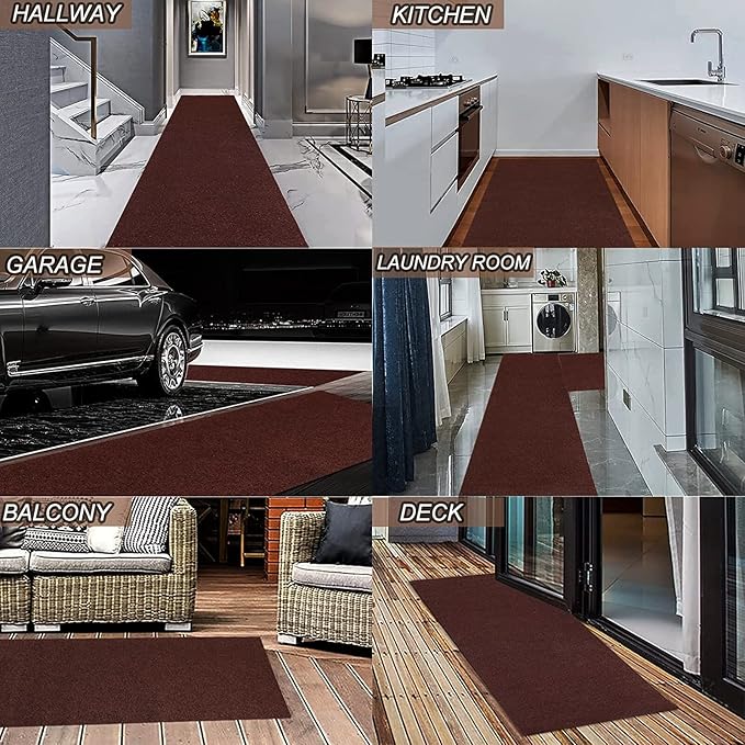 4' x 26' Runner Rugs with Rubber Backing, Indoor Outdoor Utility Carpet Runner Rugs, Chocolate Brown, Can Be Used as Aisle for The RV and Boat, Laundry Room and Balcony