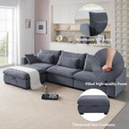 asunflower Modular Sectional Sofa for Living Room, 122.5" 3-Seat U-Shaped Cloud Couch with 2 Storage Ottomans, Easy Assembly Corduroy Couch with Deep Seat for Bedroom, Apartment, Dark Grey