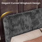 Queen Bed Frame with Faux Fur Upholstered Curved Wingback Headboard & Footboard, Platform Bed with Removable Washable Cover & Wood Slats, Noise-Free, No Box Spring Needed, Easy Assembly, Grey
