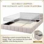 Chenille Fabric Upholstered Platform Bed Frame with Soft Headboard, Modern Low Profile Grounded Design, No Box Spring Needed, Sturdy MDF & Wood Frame, Neutral Style, Beige, Queen