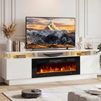 70" Fireplace TV Stand for TVs UP to 80", Electric Fireplace Entertainment Center with LED Lights & Storage Cabinets, TV Console for Living Room, Office, White-Black