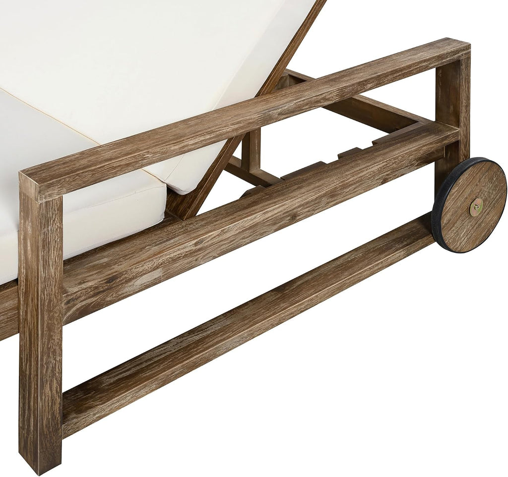 Merax Acacia Wood Outdoor Daybed Sofa, Farmhouse Patio Sun Lounger with Adjustable Backrest, High-Density Cushions & Removable Wheels, Weather Resistant for Garden, Poolside, Backyard, Beige