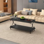 VECELO 39-Inch Coffee Table with Storage and Open Shelves for Living Dining Room, Modern Rectangle & Industrial Design, X-Shape Frame, Black