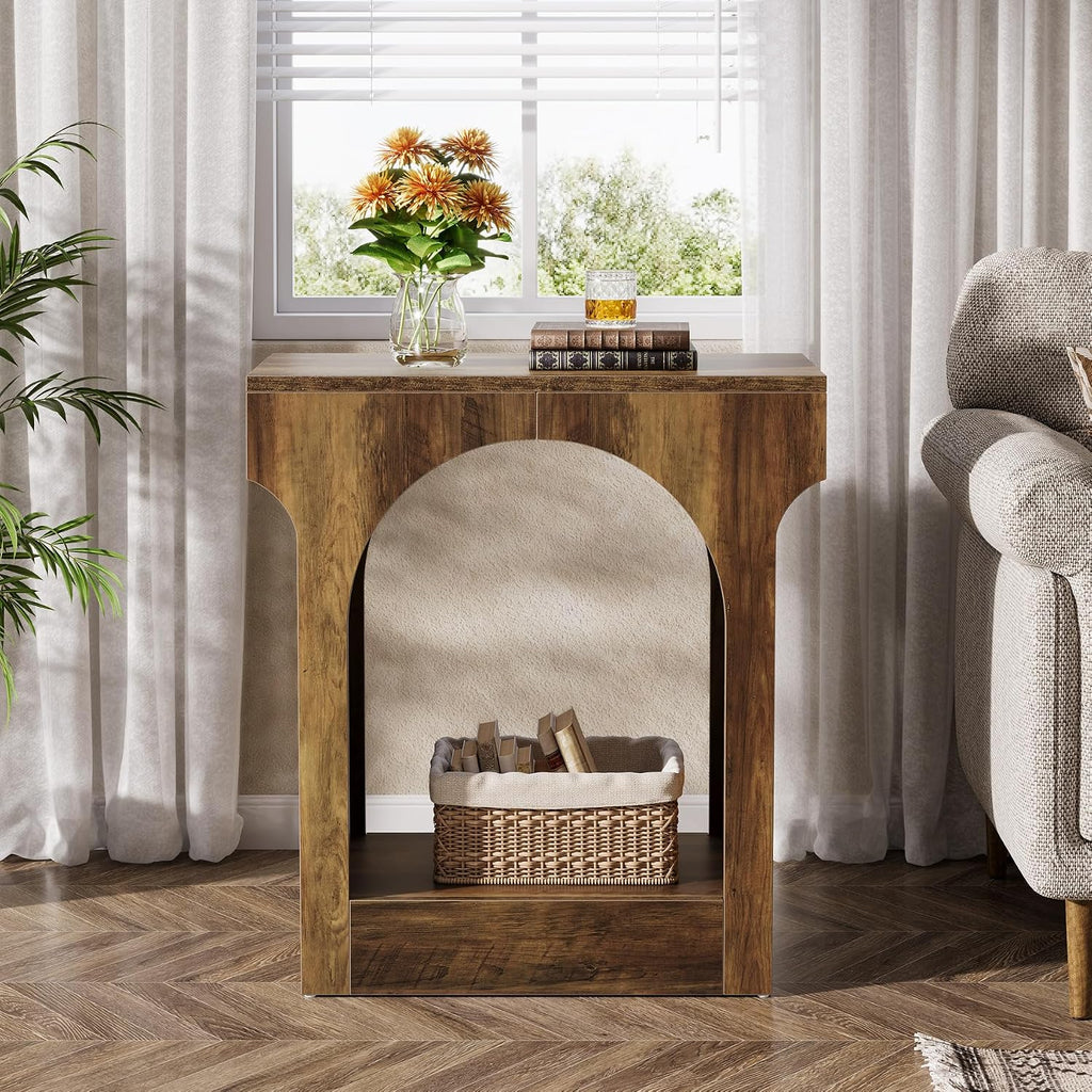 Tribesigns Wood End Table Set of 2, Side Table with Storage Space for Living Room, Narrow Nightstand for Bedroom, Rustic Brown