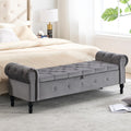 Storage Bench 67" Velvet End of Bed Benches Dark Grey | King Size Storage Bench for Bedroom with Rolled Arms Tufted Ottoman Benches Upholstered Bench for Living Room Entryway