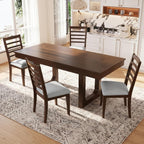 Farmhouse Extendable Dining Table Set with 8x10 Beige Washable Non-Slip Area Rug for Living Room, Bedroom, and Hallway
