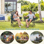 Oversized Camping Chairs 2 Pack - Heavy Duty 400LBS Padded Lawn Chair with Cooler Bag,Cup Holder,Side Pocket,Collapsible for Outdoor,Camp,Fishing & Garden,Dark Green