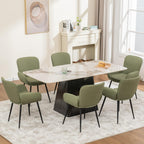 VKNOW Modern Faux Leather Dining Chairs Set of 6 with Armrest, Green | Armed Dining Room Chairs with Metal Legs, Kitchen Chairs for Restaurant Kitchen Living Room