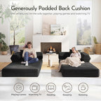 79" Convertible Futon Sofa Bed, Couch for Living Room | Black | Modular Sleeper Sofa, Corduroy Pull Out Floor Couch Loveseat with Fixed-Shape Frame, No Assembly