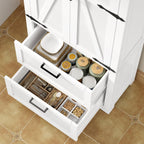TEENFON 66.1" H Storage Cabinet with 2 Drawers, Farmhouse Kitchen Pantry Cabinet with 2 Doors & Adjustable Shelf, Bathroom Cabinet, for Living Room, Kitchen, Bathroom, White