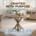 ROME + OAK Spier Modern Dining Table, 40-Inch Round Tabletop with Sturdy Pedestal Base, Rustic Beige - Retro Style Furniture Piece for Homes
