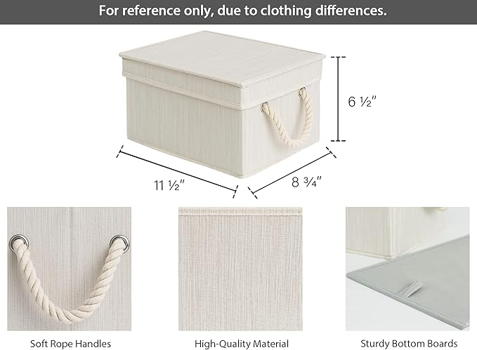StorageWorks Storage Bins with Lids, Decorative Storage Boxes with Lid and Soft Rope Handles, Foldable Storage Baskets for Closet, Shelves, Stackable, Mixing of Beige, White & Ivory, Medium, 3-Pack