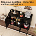 Sideboard Buffet Cabinet with Drawers: 47" Black Fluted Sideboard Cabinet with Storage, Modern Kitchen Cabinets Storage, Credenzas for Living Room (47")