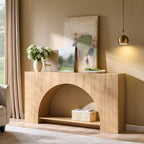 IFGET 63" Arched Console Table, 2-Tier Modern Entryway Table with Arched Base, Narrow Long Wood Sofa Table Behind Couch Table for Living Room, Hallway, Foyer, Natural