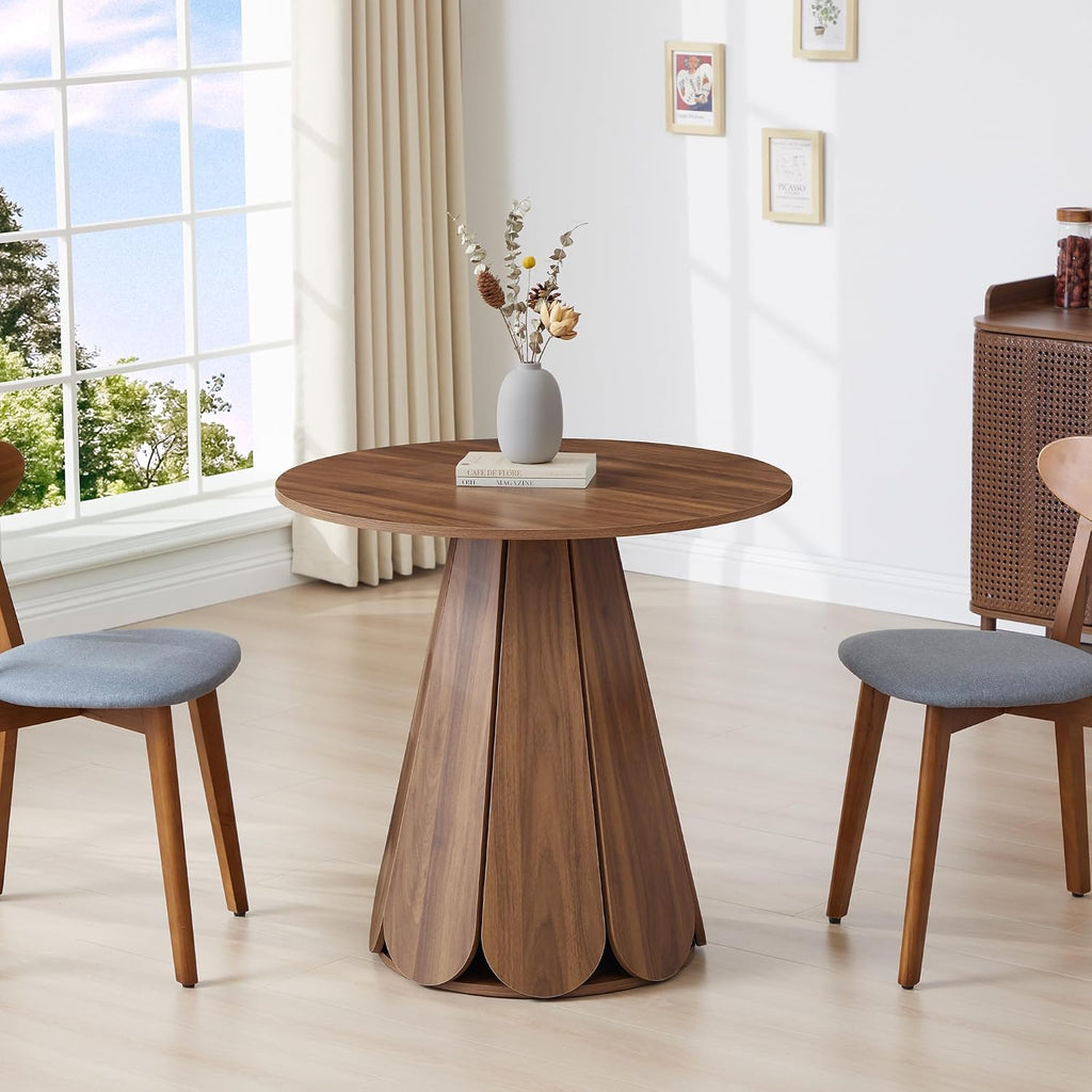 31.5" Round Dining Table for 2-4 People, Modern Small Kitchen & Dining Room Table with Pedestal Base, Space Saving Farmhouse Wood Table for Apartment & Small Spaces, Walnut