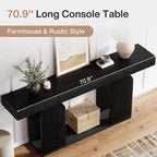 Tribesigns Farmhouse Wood Console Table, 70.9-Inch Entryway Accent Table with U-Shaped Base, 2-Tier Extra Long Sofa Tables for Entrance, Hallway, Living Room (Black)