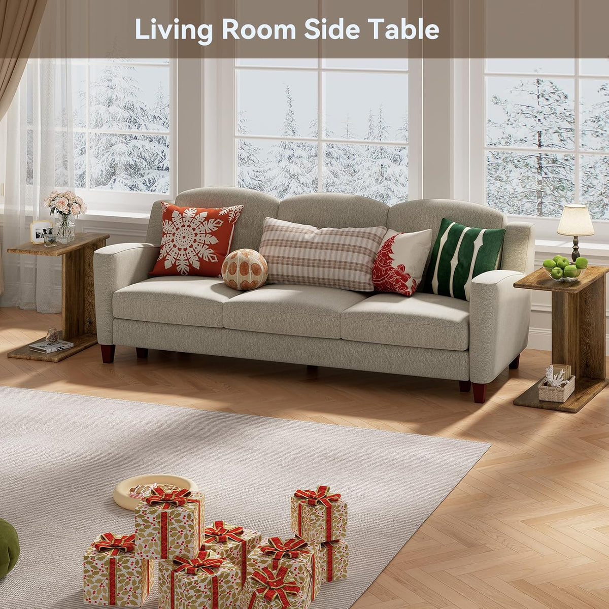 C-Shaped End Table for Couch, Small Side Table, Bedside Table for Sofa, Wooden Nightstand for Living Room Bedroom Laptop Work Desk, Easy Assembly, Rustic Brown, 23.6" D x 11.8" W x 23.6" H