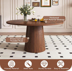 Round Dining Room Table, Farmhouse Kitchen Table with Wood Strip Base, 47.2“ Circle Table with Walnut Veneer Finish, Easy Assembly