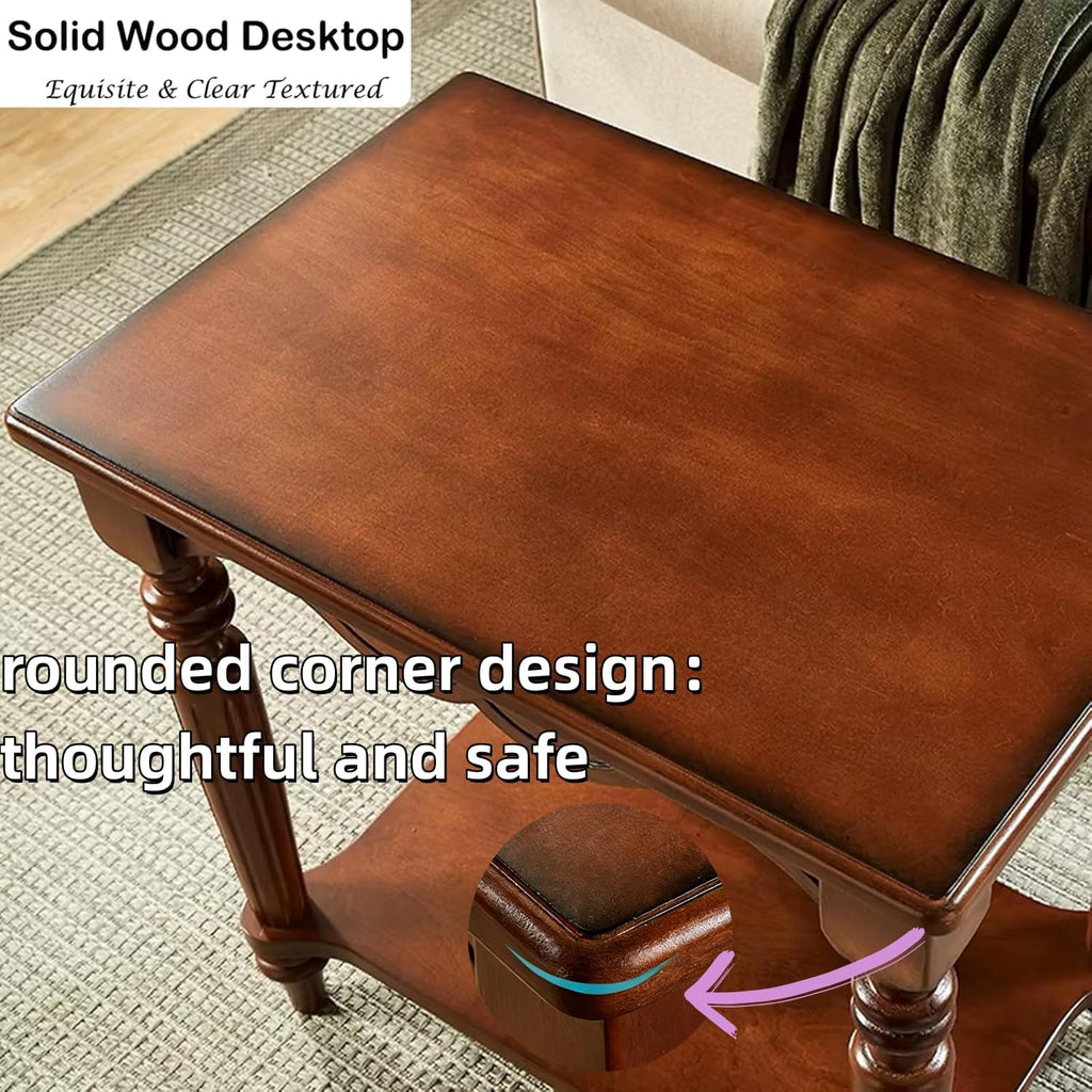 YUNMUAIR-2-Tier Side Table,Vintage Rectangle Sofa Side Tables,Mid Century Accent Bedside Tables with Shelf,Solid Wood End Table for Living Room Bedroom