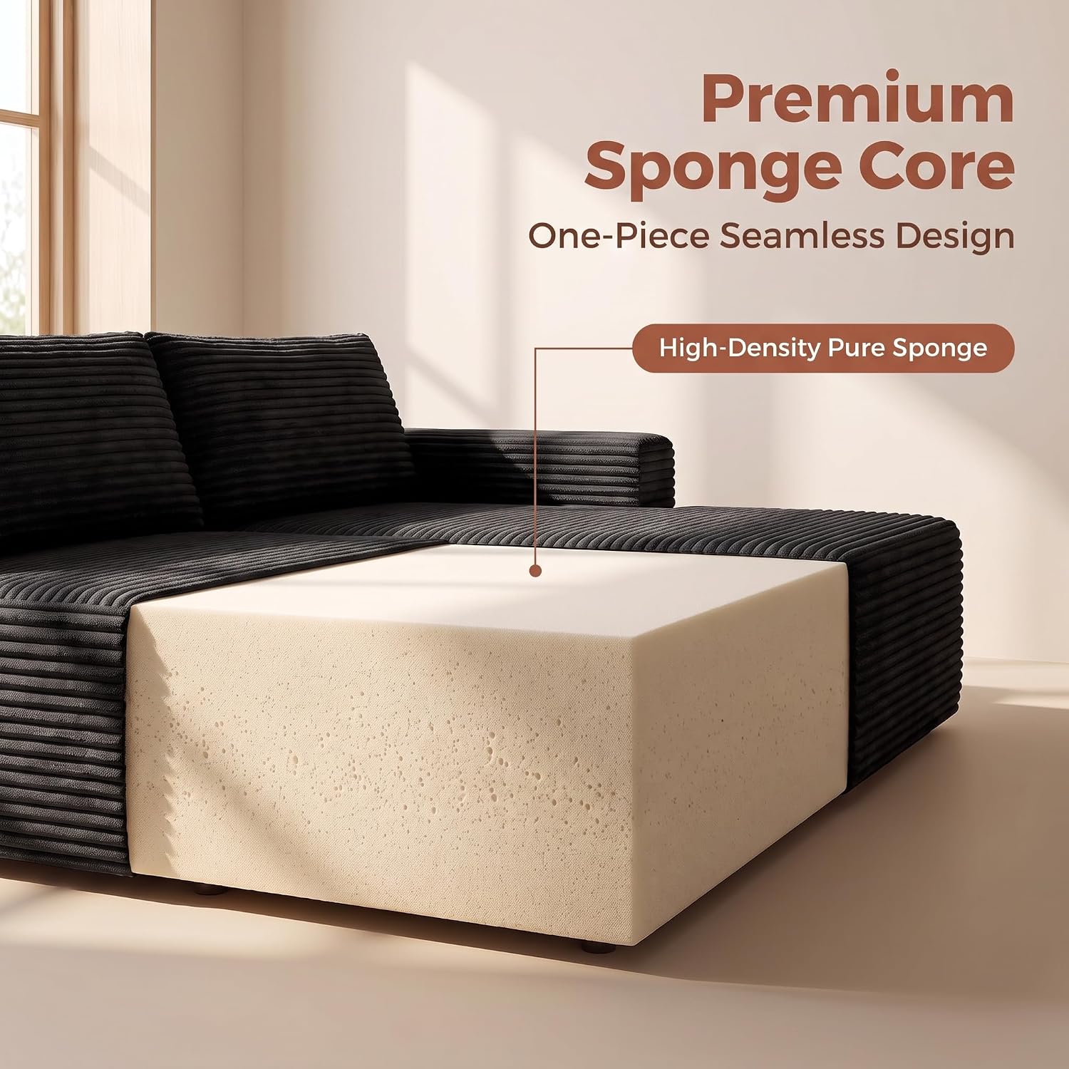 Couch Modular Sectional Sofa Cloud Couch | Oversized Deep-Seat Wide-Wale Corduroy L-Shaped Sectional Couch for Living Room, Apartment and Family Room