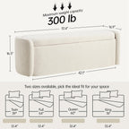 VKNOW 51" Storage Ottoman Bench, Upholstered End of Bed Bench with Smooth Hinges, Oval Large Ottoman Bench for Bedroom, Living Room and Hallway Entryway, Beige