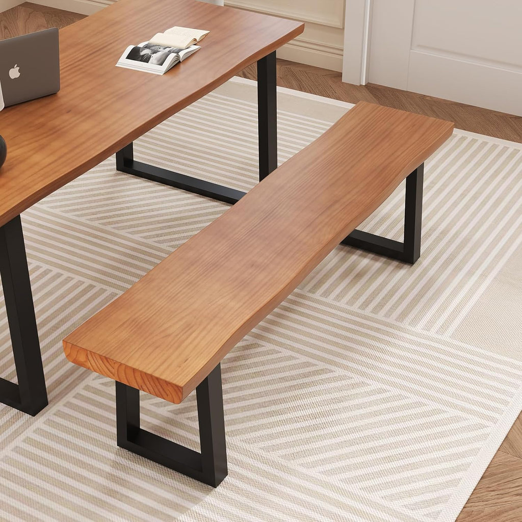 Solid Wood Top Bench with Metal Legs Durable Long Bench for Home Office Living Room Dining Room Versatile Multi Size Options Perfect Chair Stool Dining Chair (Light brown bench, 78.74in)