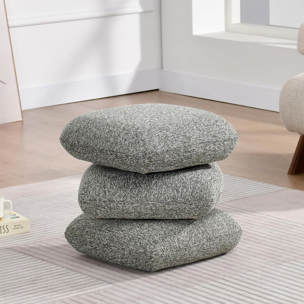 DUHOME 360°Swivel Upholstered Square Ottoman with Storage,Modern Boucle Ottoman Coffee Table with Removable Top White Vanity Stool with Storage for Bedroom, Living Room, Dark Green