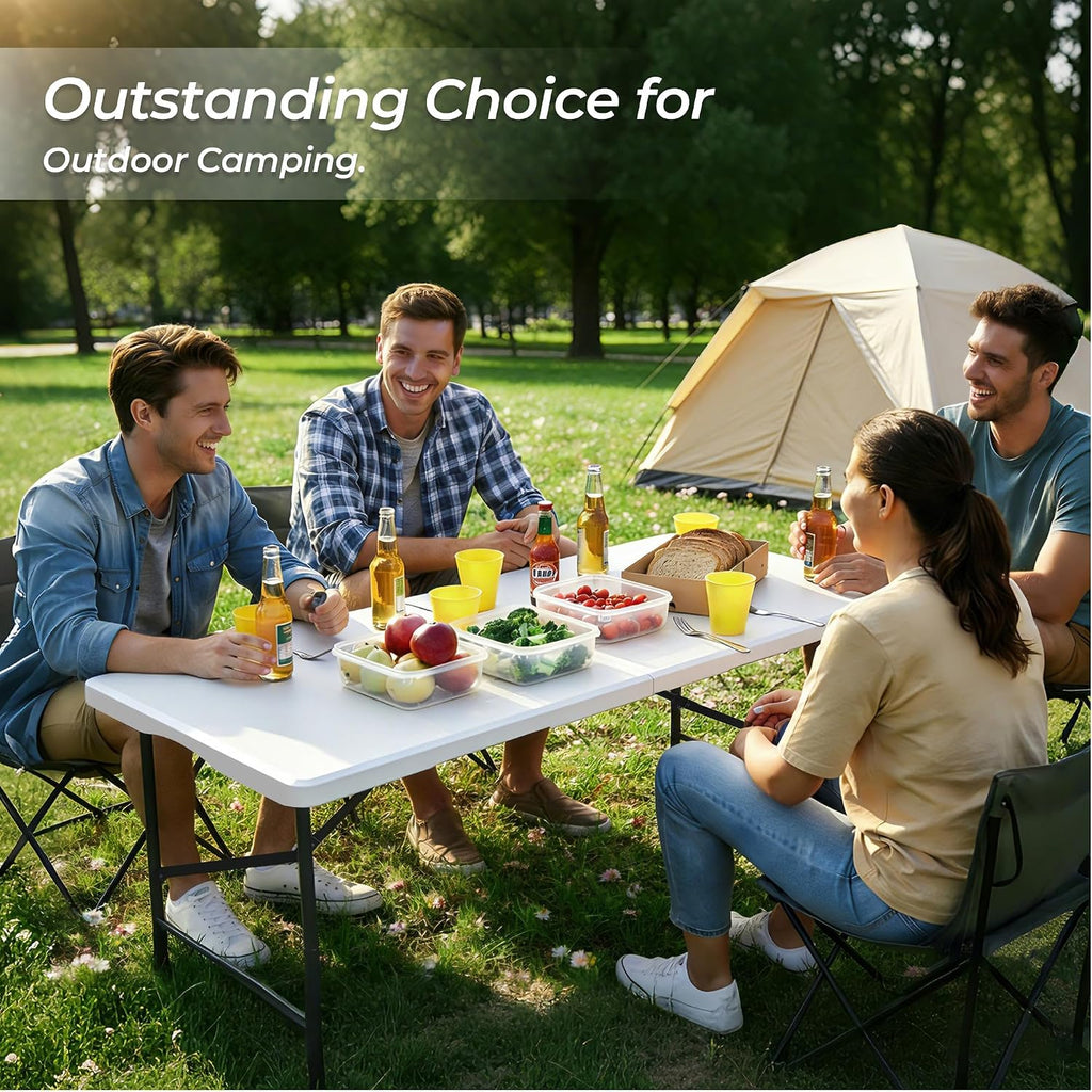 4FT Folding Table, Heavy Duty 400LBS-White | Portable, rust-proof metal frame For Working Meeting Parties Picnic Camping wedding indoor & outdoor use, easy fold & carry