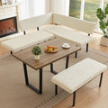 HIPIHOM 3-Piece Corner Dining Table Set with Bench, 67 Inch Space-Saving Breakfast Nook for Kitchen & Dining Room (Walnut Table & Beige Bench)