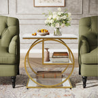 AT-VALY Pair of 2 Side Table with Storage Shelves,3-Tier End Table, Small Sofa Side Table for Living Room, Bedroom (Gold)