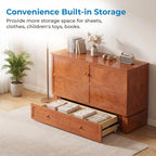 Mjkone Murphy Bed Queen with Mattress Included, Cabinet Murphy Bed with USB Charging Station & Storage Drawer, Mobile Cube Murphy Cabinet Chest Bed for Living Room Bedroom Apartment, Cherry
