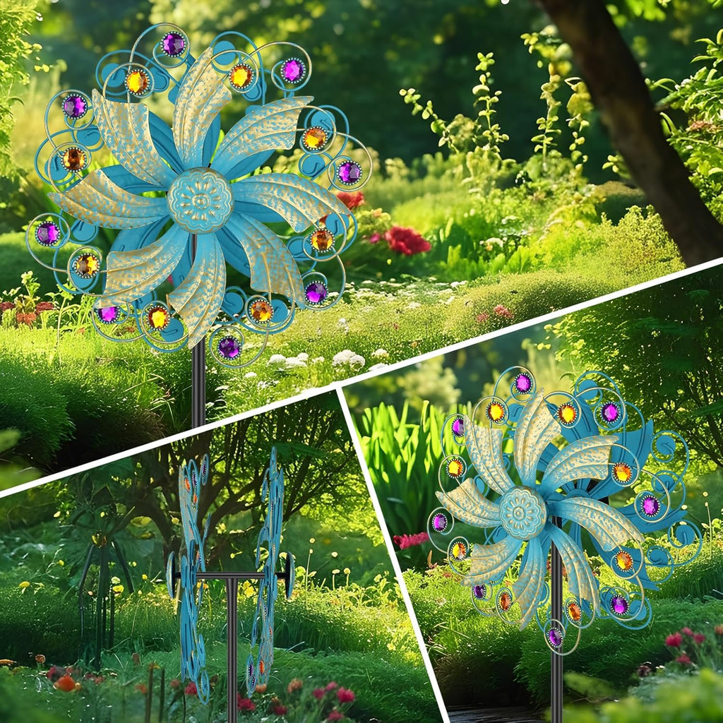 Metal Wind Spinners Outdoor, Golden Kinetic Wind Sculpture Garden Pinwheels with Metal Stake, Yard Art Decor for Patio, Lawn & Garden, Creative Gifts 57.5 * 13 Inch