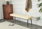Modern Upholstered Dining Bench for 2-3, Leather Bench with High-Resilience Sponge Cushion, Reinforced Center Beam, Electroplated Arched Metal Legs, Entryway Bedroom Dining Room Bench, Beige