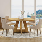 Tribesigns 47 inch Round Dining Table Wood Kitchen Table for Dining Room, 47" Dinner Room Tables for 4-6, Farmhouse Accent Furniture with Wooden Tabletop and Cross Base, Light Wood