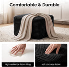 27.6" Floor Ottoman, Plush Corduroy Ottoman Foot Rest for Couch in a Box, Compressed Soft Foam Footrest No Assembly Require, Large Square Footstool for Living Room, Bedroom, Black