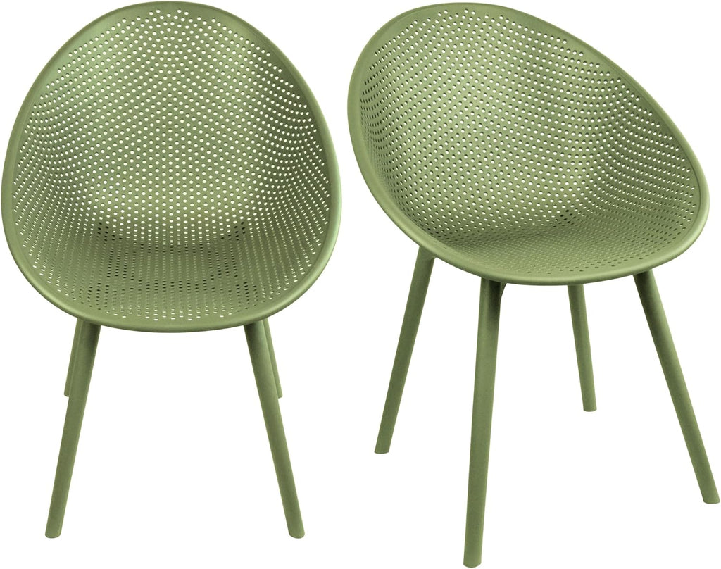 2xhome Modern Patio Dining Chair | Perforated Oval Egg-Shaped Breathable Weather Resistant Lounge Side Chair for Kitchen Indoor or Outdoor Use (Set of 2 Chairs, Green)