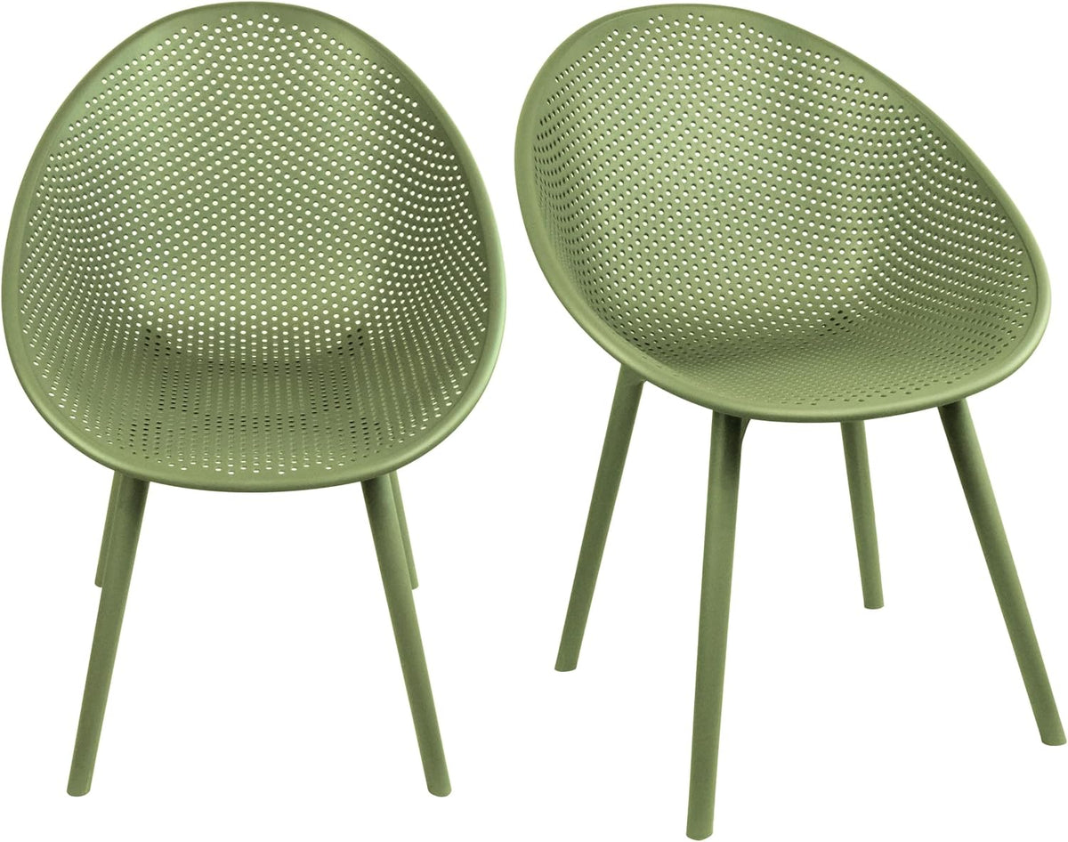 2xhome Modern Patio Dining Chair | Perforated Oval Egg-Shaped Breathable Weather Resistant Lounge Side Chair for Kitchen Indoor or Outdoor Use (Set of 2 Chairs, Green)