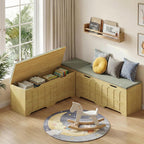 Zevemomo 63" L Shaped Storage Bench with Cushion, Kitchen Breakfast Nook Benches, Wood Storage Bench with Storage for Dining Room, Kitchen, Entryway(Natural)