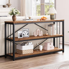 LVB Industrial Console Entryway Table, Metal Wood Rustic Brown, 55 in | Farmhouse 3 Tier Shelf Long Hallway Foyer Entry Tables Behind Couch, Sofa Table for Home Living Room Entryway