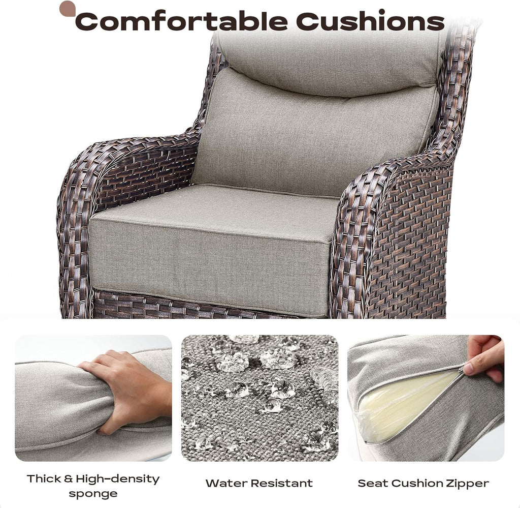 Rilyson Outdoor Swivel Rocker Chairs - All Weather Resistant Wicker Patio Furniture Set of 2 with High Back and 6 inch Thick Cushions for Deck Porch Yard and Poolside, Brown/Beige