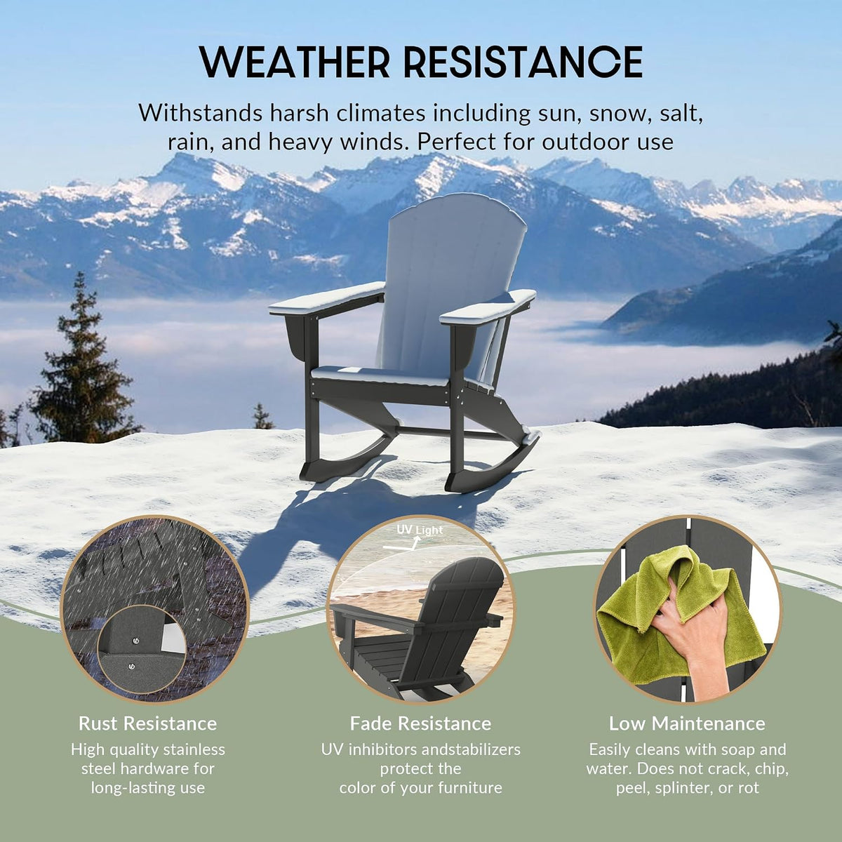 WestinTrends Malibu 2 Piece Set Outdoor/Patio Poly Adirondack Rocking Chairs (2 Seater), Gray