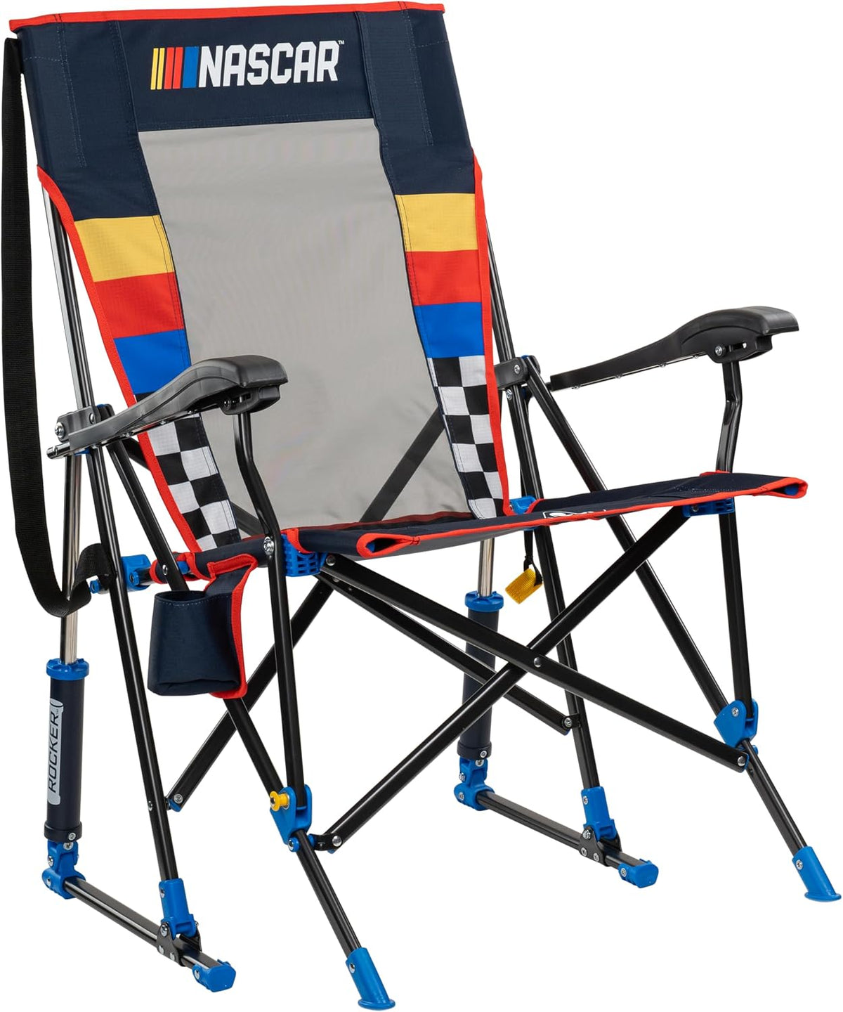 GCI Outdoor NASCAR Roadtrip Rocker Camping & Sideline Sports Chair | Portable Folding Rocking Chair with Durable Armrests & Drink Holder, Black