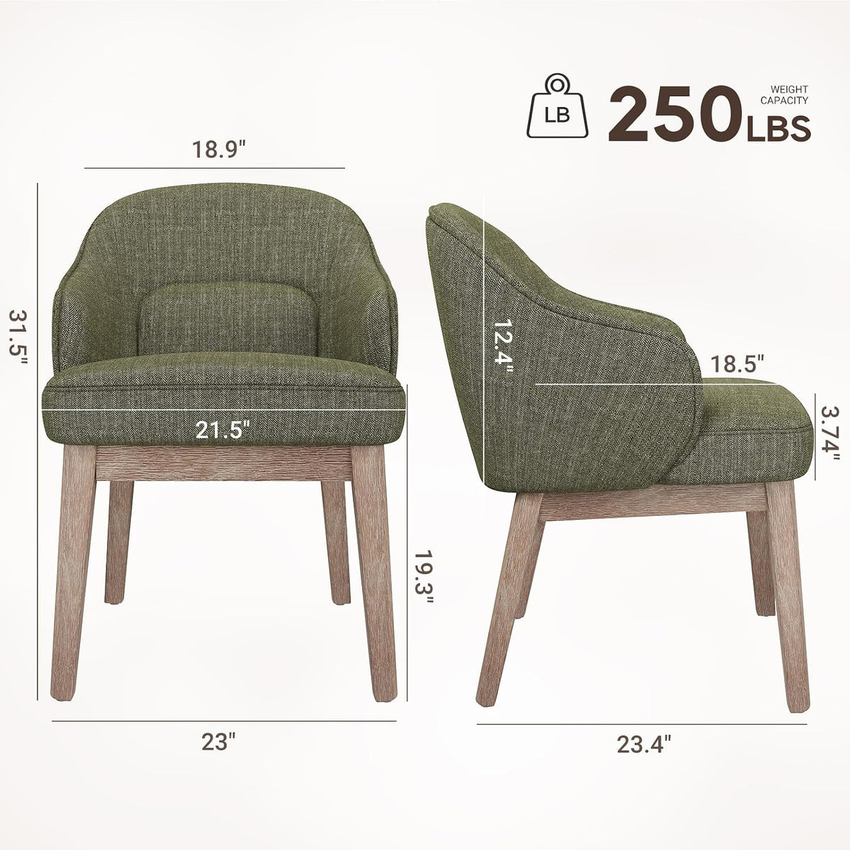 MALOL Dining Chairs Set of 4 with Lumbar Support,Fabric Upholstered Kitchen Chairs with Wooden Legs,Green