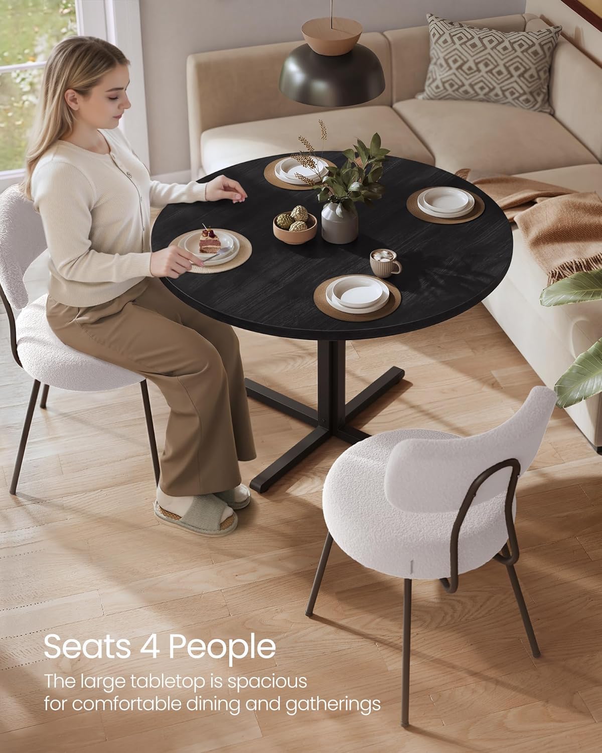 VASAGLE Dining Table, Small Round Kitchen Table for 4 People, 31.5 x 29.4 Inches, for Dining Room, Living Room, Modern, Water-Resistant, Ebony Black UKDT082B101S